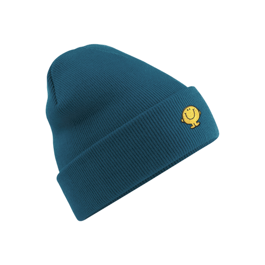 Bonnet brodé Monsieur Heureux bleu pétrole