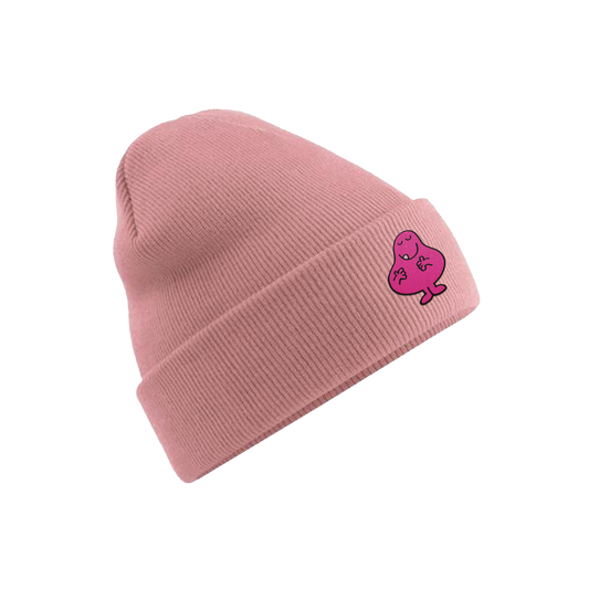 Bonnet brodé Monsieur Glouton vieux rose